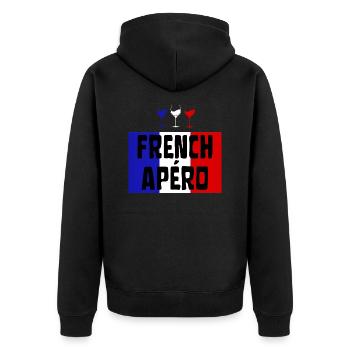 FRENCH APÉRO Vin Français bleu blanc et rouge - Veste à capuche bio Premium Unisexe - noir - Dos - Nico (187cm)
