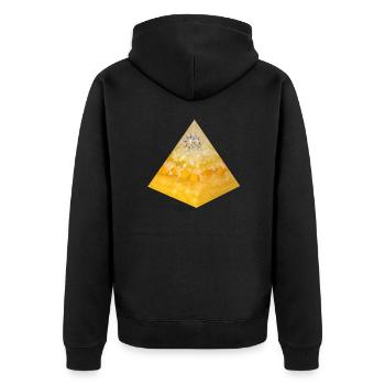 Sonnenaktivität Pyramide / Schöpferkraft - Unisex Premium Bio Zip Hoodie - Schwarz - Hinten - Nico (187cm)