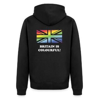 Großbritannien ist bunt! (Union Jack, Großbritannien) - Unisex Premium Bio Zip Hoodie - Schwarz - Hinten - Nico (187cm)