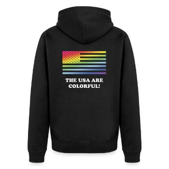 The USA Are Colorful! (Stars And Stripes) - Unisex Premium Organic Zip Hoodie - black - Back - Nico (187cm)