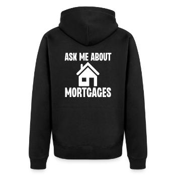 Fragen Sie mich nach Hypotheken - Unisex Premium Bio Zip Hoodie - Schwarz - Hinten - Nico (187cm)