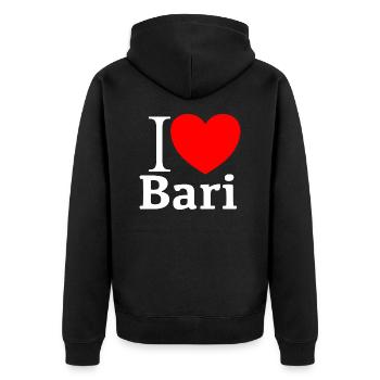 i love Bari - Unisex Premium Organic Zip Hoodie - black - Back - Nico (187cm)