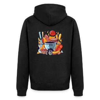 Grill und Utensilien n°3 - Unisex Premium Bio Zip Hoodie - Schwarz - Hinten - Nico (187cm)