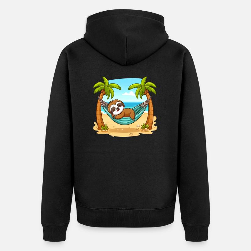 Paresseux sur la plage - Veste à capuche bio Premium Unisexe - noir