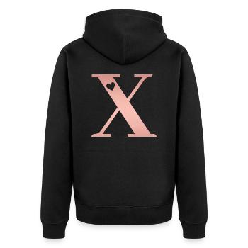 Buchstabe X Roségold - Unisex Premium Bio Zip Hoodie - Schwarz - Hinten - Nico (187cm)