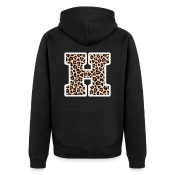 lettre H motif léopard -idée cadeau d’anniversaire - Veste à capuche bio Premium Unisexe - noir - Dos - Nico (187cm)
