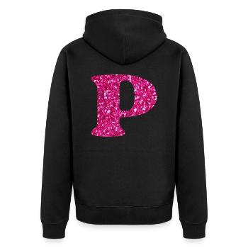 Glitzer rosa Buchstabe p - Unisex Premium Bio Zip Hoodie - Schwarz - Hinten - Nico (187cm)