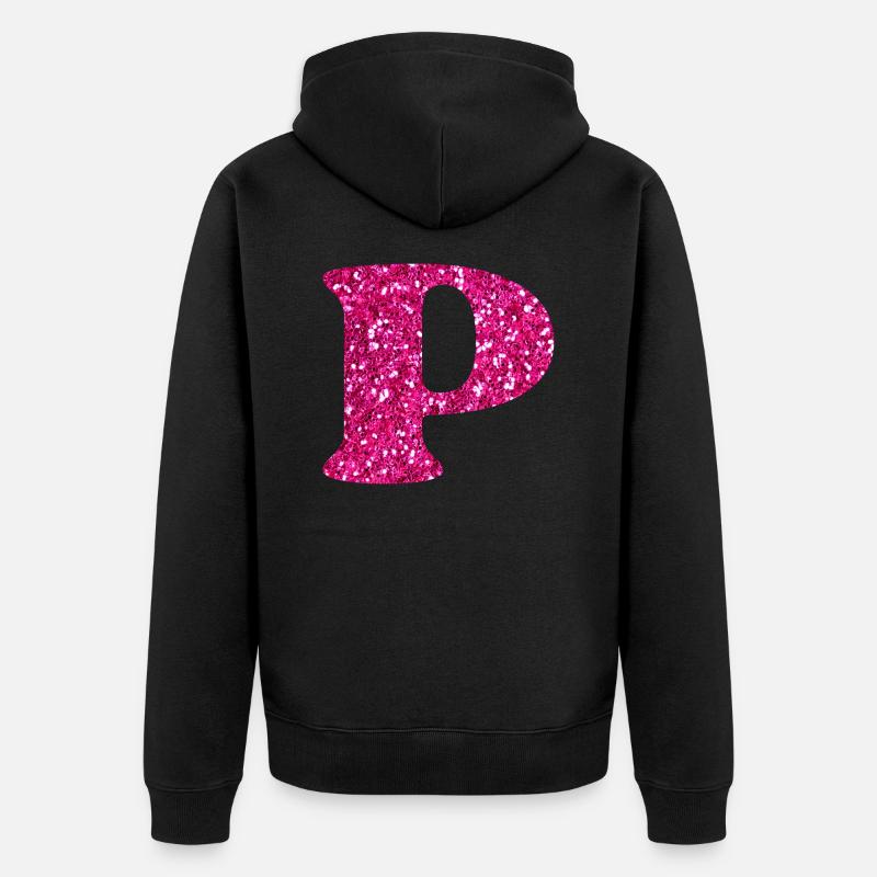 Lettre p rose pailleté - Veste à capuche bio Premium Unisexe - noir