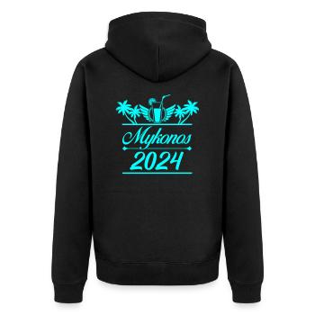 mykonos 2024 - Unisex Premium Bio Zip Hoodie - Schwarz - Hinten - Nico (187cm)