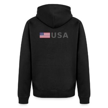 TEAM USA amerikanische Flagge Fahne vor Schrift - Unisex Premium Bio Zip Hoodie - Schwarz - Hinten - Nico (187cm)