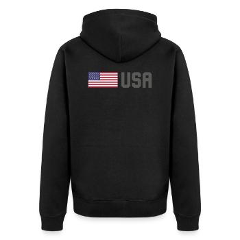 TEAM USA amerikanische Flagge Fahne vor Schrift - Unisex Premium Bio Zip Hoodie - Schwarz - Hinten - Nico (187cm)