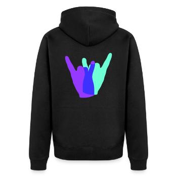 Two Heavy Metal Hard Rock Horns Finger Hand Gesture - Unisex Premium Organic Zip Hoodie - black - Back - Nico (187cm)