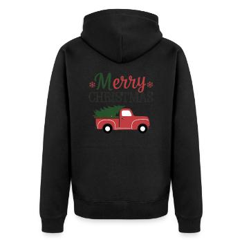 Merry Christmas - Auto mit Weihnachtsbaum - Unisex Premium Bio Zip Hoodie - Schwarz - Hinten - Nico (187cm)
