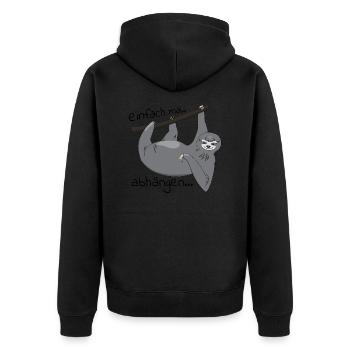 Faultier "einfach mal abhängen" - Unisex Premium Bio Zip Hoodie - Schwarz - Hinten - Nico (187cm)