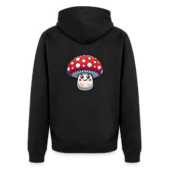 mushroom cartoon - Unisex Premium Organic Zip Hoodie - black - Back - Nico (187cm)
