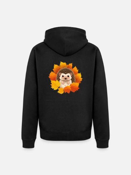 Hérisson et feuilles - Veste à capuche bio Premium Unisexe - noir