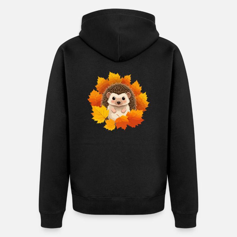 Hérisson et feuilles - Veste à capuche bio Premium Unisexe - noir
