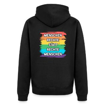 Menschenrechte statt rechte Menschen LGBT Vielfalt - Unisex Premium Bio Zip Hoodie - Schwarz - Hinten - Nico (187cm)