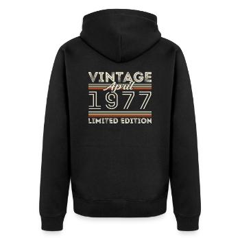 April 1977, Born in april 1977 - 48th birthday - Unisex Premium Organic Zip Hoodie - black - Back - Nico (187cm)