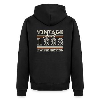 April 1998, Geboren im april 1998 - 27. Geburtstag - Unisex Premium Bio Zip Hoodie - Schwarz - Hinten - Nico (187cm)