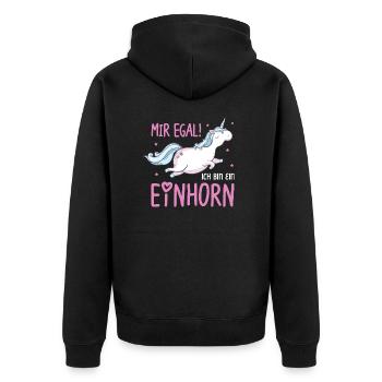 Mir egal ich bin ein Einhorn - Unisex Premium Bio Zip Hoodie - Schwarz - Hinten - Nico (187cm)