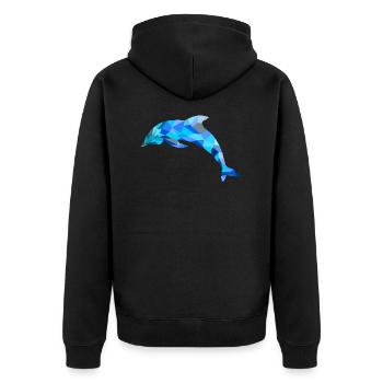 Blauer Delphin - Unisex Premium Bio Zip Hoodie - Schwarz - Hinten - Nico (187cm)
