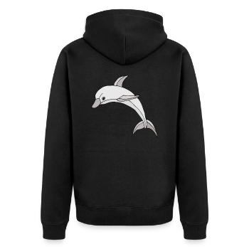 Delphin - Unisex Premium Bio Zip Hoodie - Schwarz - Hinten - Nico (187cm)
