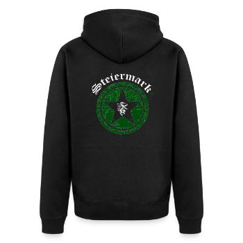 Steiermark - Unisex Premium Bio Zip Hoodie - Schwarz - Hinten - Nico (187cm)