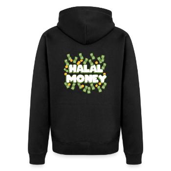 HALAL MONEY - Unisex Premium Bio Zip Hoodie - Schwarz - Hinten - Nico (187cm)