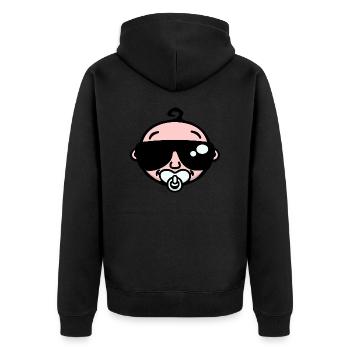 Cool Baby mit Sonnenbrille (Farbe) - Unisex Premium Bio Zip Hoodie - Schwarz - Hinten - Nico (187cm)