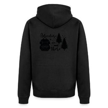 The adventure is here - Unisex Premium Organic Zip Hoodie - black - Back - Nico (187cm)