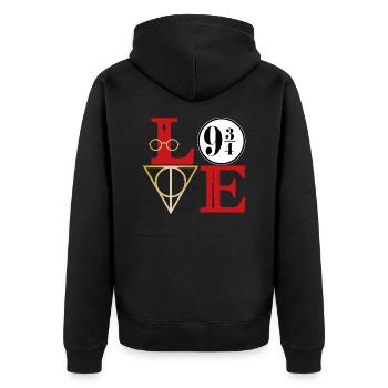 Love 9 3/4 - Unisex Premium Organic Zip Hoodie - black - Back - Nico (187cm)