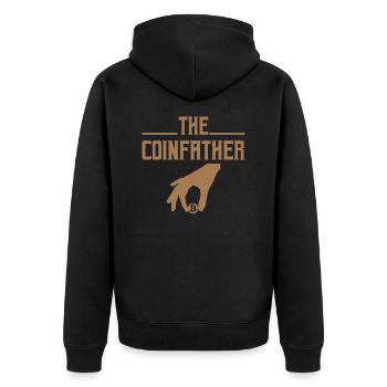 Bitcoin BTC, the Coinfather - Unisex Premium Bio Zip Hoodie - Schwarz - Hinten - Nico (187cm)