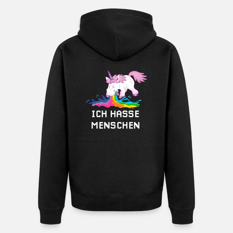 Ich hasse Menschen Einhorn - Unisex Premium Bio Zip Hoodie - Schwarz