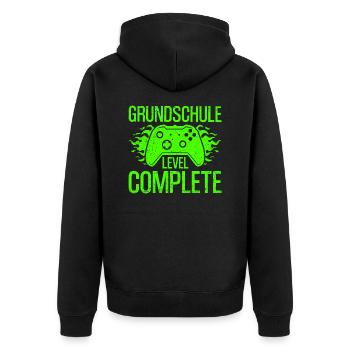 Grundschule Abschluss Level Complete - Unisex Premium Bio Zip Hoodie - Schwarz - Hinten - Nico (187cm)