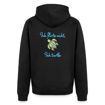 Ich flirte nicht – ich turtle - Unisex Premium Bio Zip Hoodie - Schwarz - Hinten - Nico (187cm)