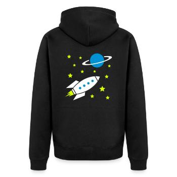 Spaceship, stars and planet with ring - Unisex Premium Organic Zip Hoodie - black - Back - Nico (187cm)