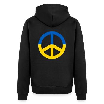 Peace Sign Ukraine - Unisex Premium Bio Zip Hoodie - Schwarz - Hinten - Nico (187cm)