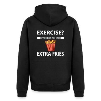 exercise i thought you said extra fries - Unisex Premium Bio Zip Hoodie - Schwarz - Hinten - Nico (187cm)