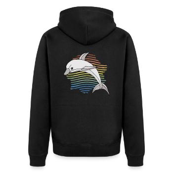 Delfin - Unisex Premium Bio Zip Hoodie - Schwarz - Hinten - Nico (187cm)