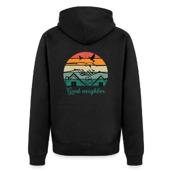 Guter Nachbar BW - Unisex Premium Bio Zip Hoodie - Schwarz - Hinten - Nico (187cm)