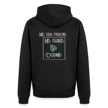 Mes deux passions : mes plantes et dormir - Veste à capuche bio Premium Unisexe - noir - Dos - Nico (187cm)