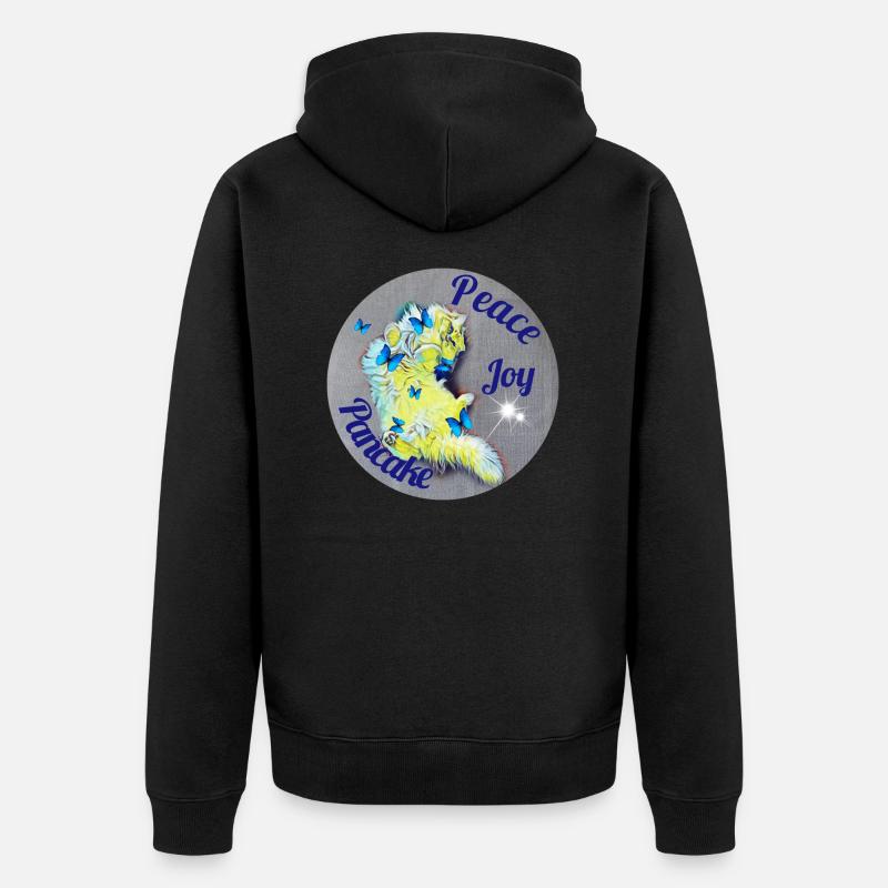 Peace Joy Pancake Kuschelkatze - Unisex Premium Bio Zip Hoodie - Schwarz