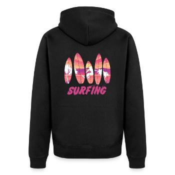 Surfing Surfboard Surfer Geschenksidee - Unisex Premium Bio Zip Hoodie - Schwarz - Hinten - Nico (187cm)