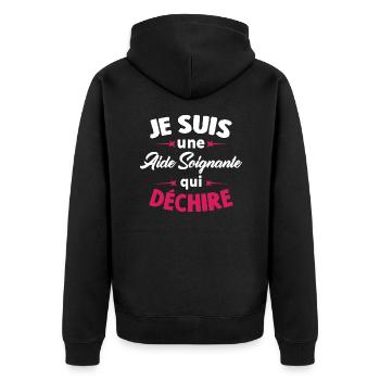 Je Suis Une Aide Soignante Qui Déchire - Veste à capuche bio Premium Unisexe - noir - Dos - Nico (187cm)