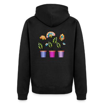 Blumen - Unisex Premium Bio Zip Hoodie - Schwarz - Hinten - Nico (187cm)