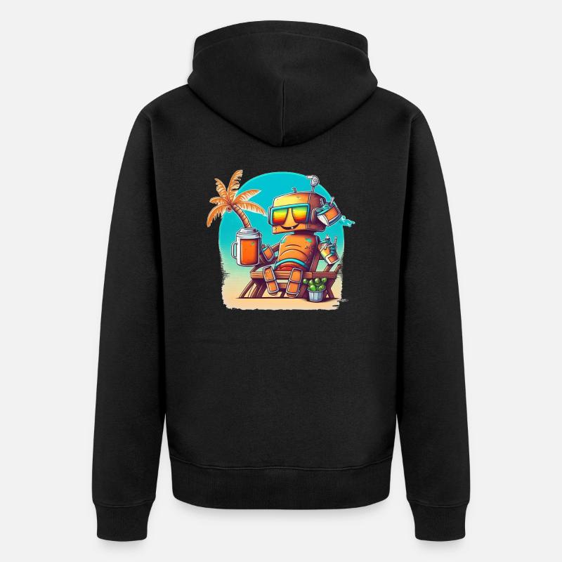Robot heureux en vacances - Veste à capuche bio Premium Unisexe - noir