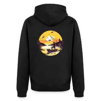Der Fischer mit dem Hut - Unisex Premium Bio Zip Hoodie - Schwarz - Hinten - Nico (187cm)