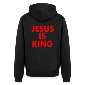 Jesus is king - Unisex Premium Bio Zip Hoodie - Schwarz - Hinten - Nico (187cm)