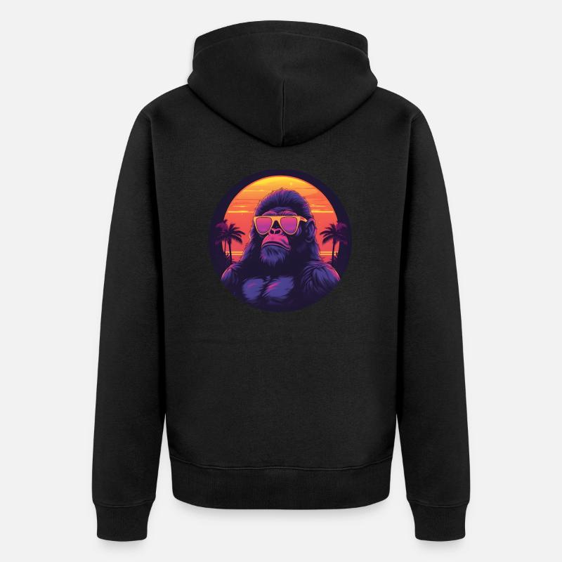 Synthwave gorilla Sunset - Unisex Premium Bio Zip Hoodie - Schwarz